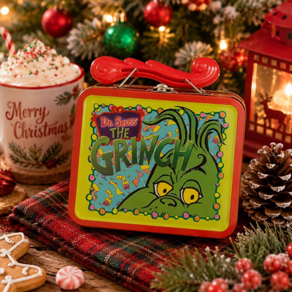 Vintage Dr. Seuss The Grinch Mini Tin Lunch Box, Christmas Holiday Collectible